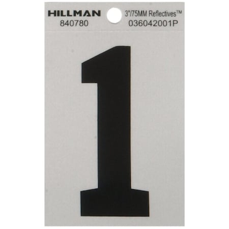 Hillman 3 in. Reflective Black Vinyl Self-Adhesive Number 1 1 pc 840780